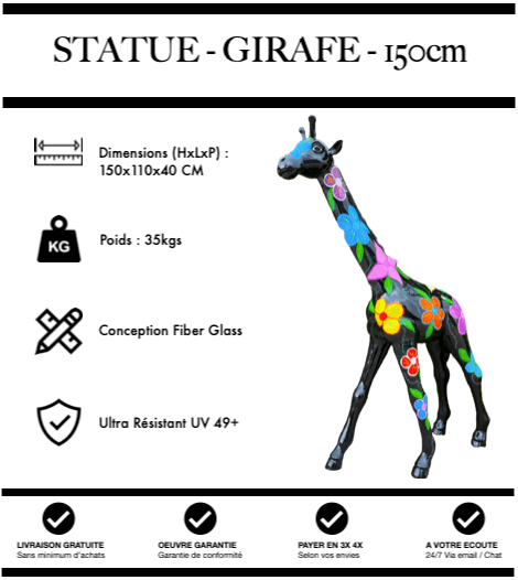 Sculpture Girafe Resine 150cm Statue - Fleurs - MUZZANO