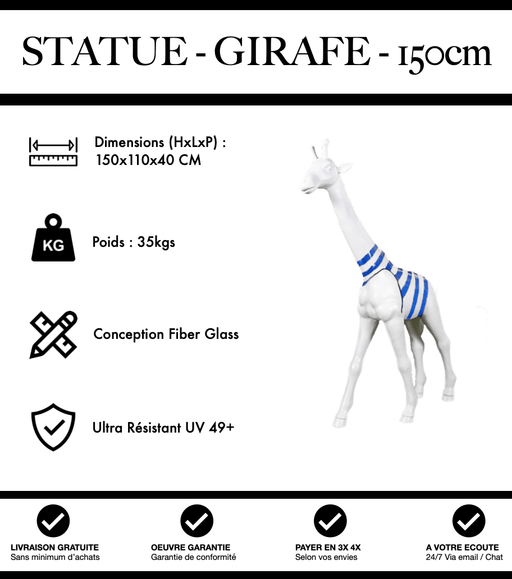 Sculpture Girafe Resine 150cm Statue - Marinière Bleu - MUZZANO