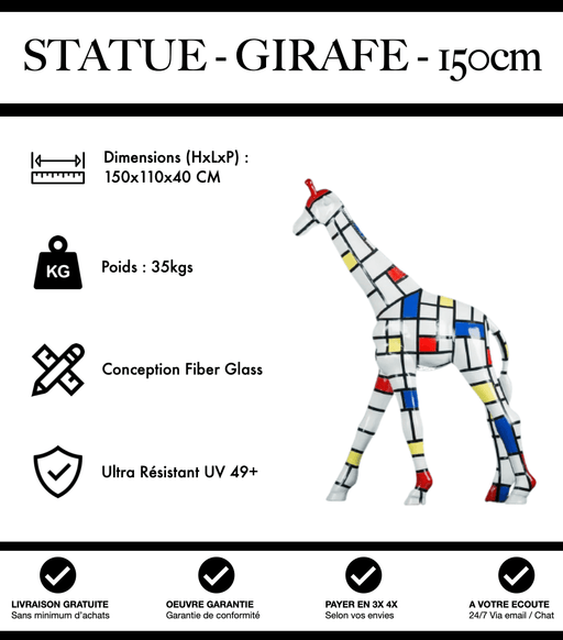 Sculpture Girafe Resine 150cm Statue - Mondrian - MUZZANO