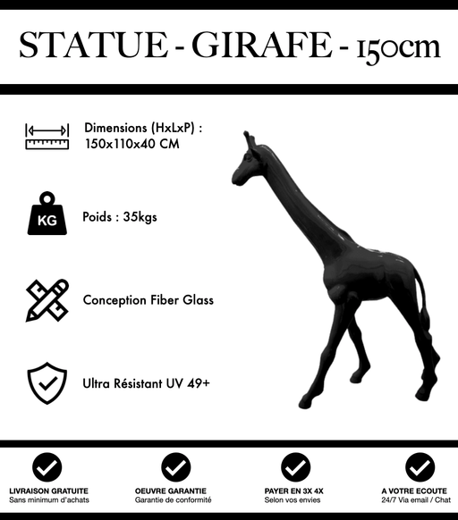 Sculpture Girafe Resine 150cm Statue - Noir - MUZZANO