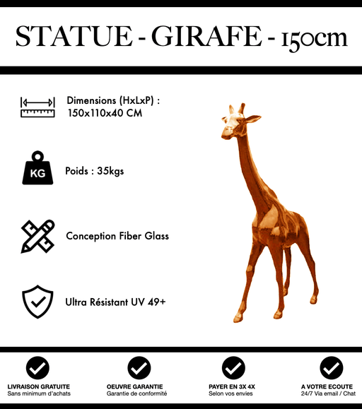 Sculpture Girafe Resine 150cm Statue - Orange - MUZZANO
