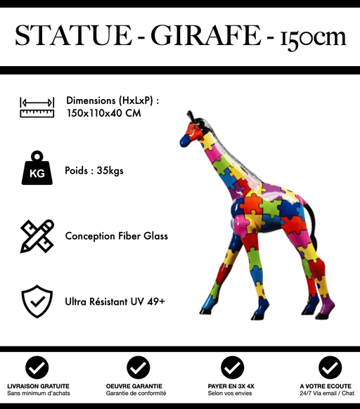 Sculpture Girafe Resine 150cm Statue - Puzzle Multicolore - MUZZANO