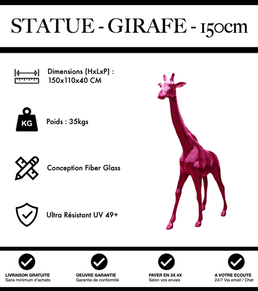 Sculpture Girafe Resine 150cm Statue - Rose - MUZZANO