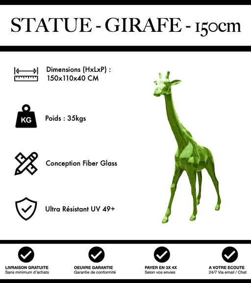 Sculpture Girafe Resine 150cm Statue - Vert Clair - MUZZANO