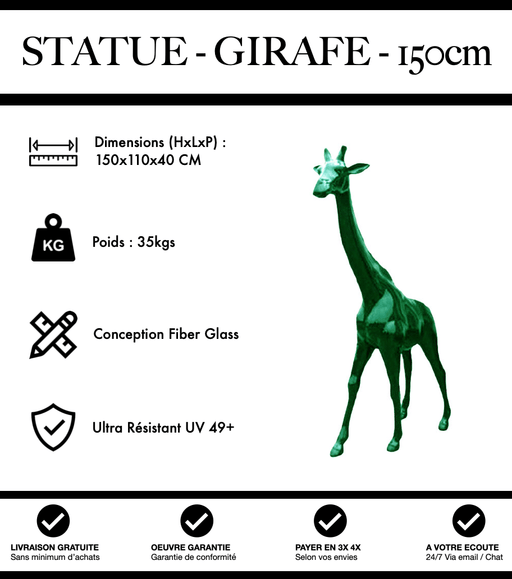 Sculpture Girafe Resine 150cm Statue - Vert Foncé - MUZZANO
