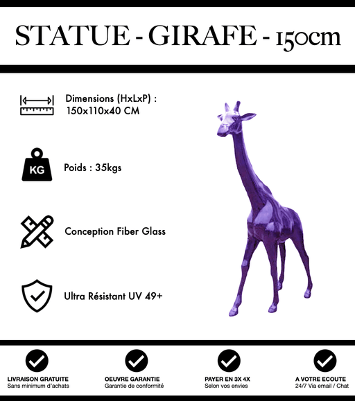 Sculpture Girafe Resine 150cm Statue - Violet - MUZZANO