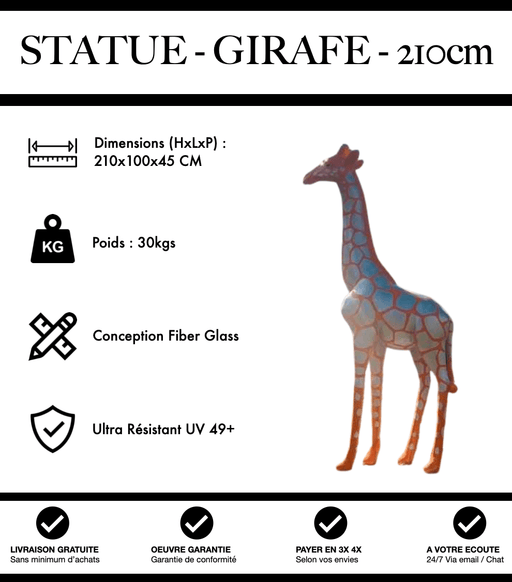 Sculpture Girafe Resine 210cm Statue - Argent Orange - MUZZANO