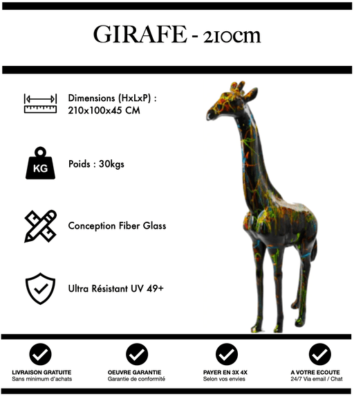Sculpture Girafe Resine 210cm Statue - Black Graffiti - MUZZANO
