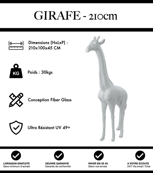 Sculpture Girafe Resine 210cm Statue - Blanc - MUZZANO