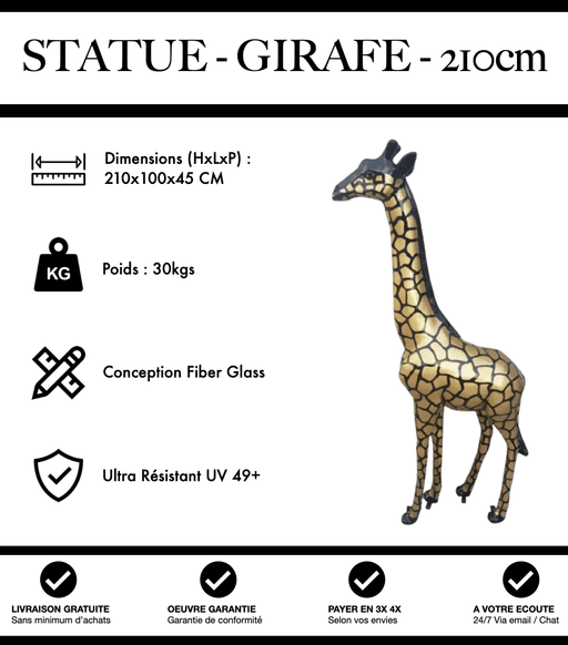 Sculpture Girafe Resine 210cm Statue - Gold FULL - MUZZANO