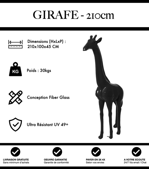 Sculpture Girafe Resine 210cm Statue - Noir - MUZZANO