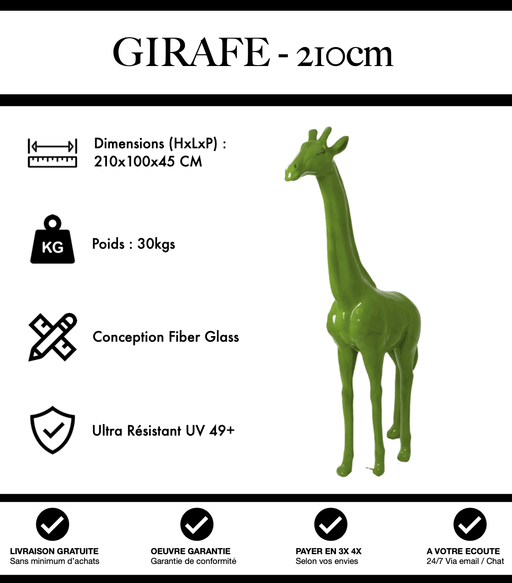 Sculpture Girafe Resine 210cm Statue - Vert Clair - MUZZANO