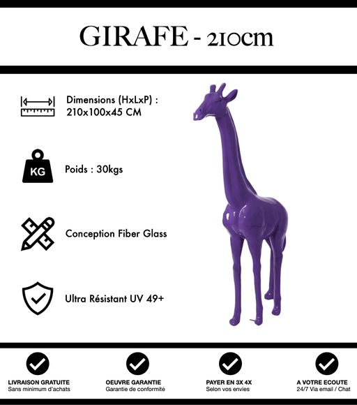 Sculpture Girafe Resine 210cm Statue - Violet - MUZZANO