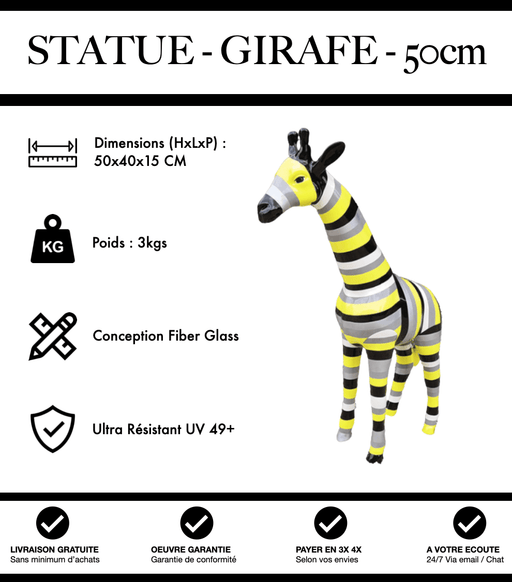Sculpture Girafe Resine 50cm Statue - Multicolore Jaune - MUZZANO