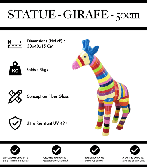 Sculpture Girafe Resine 50cm Statue - Multicolore - MUZZANO