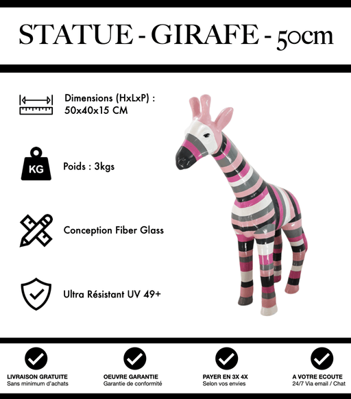 Sculpture Girafe Resine 50cm Statue - Multicolore Rose - MUZZANO