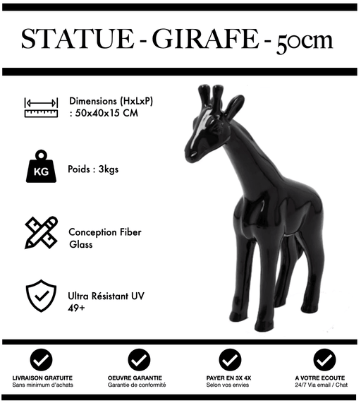 Sculpture Girafe Resine 50cm Statue - NOIR - MUZZANO