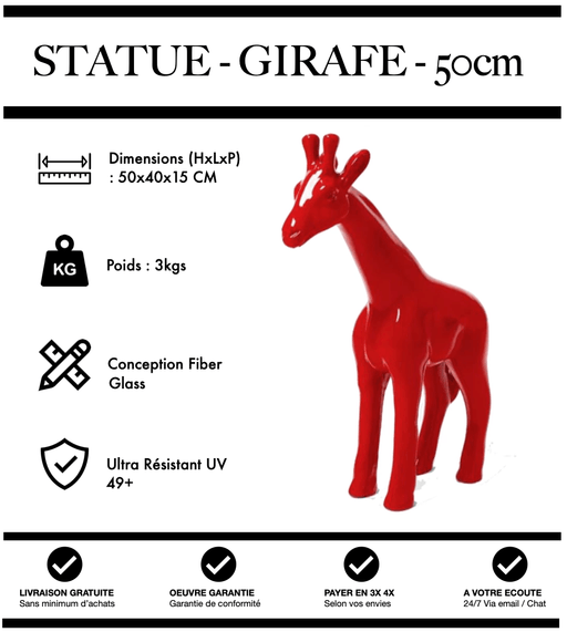 Sculpture Girafe Resine 50cm Statue - Rouge - MUZZANO