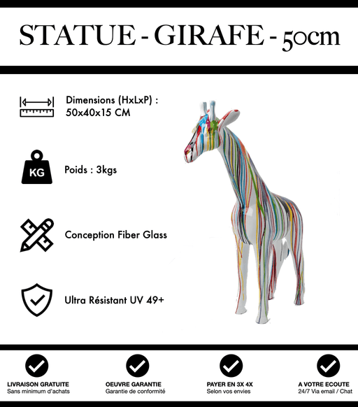 Sculpture Girafe Resine 50cm Statue - White Trash - MUZZANO