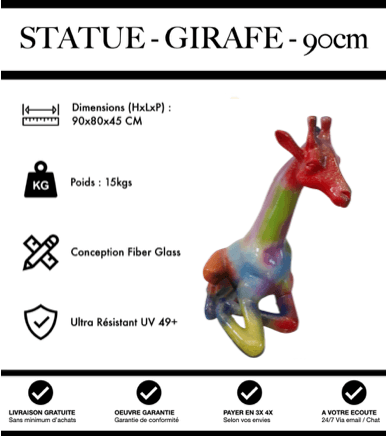Sculpture Girafe Resine 90cm Assise Statue - Arc en Ciel - MUZZANO