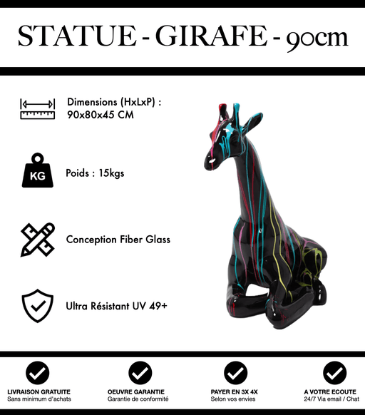 Sculpture Girafe Resine 90cm Assise Statue - Black Trash - MUZZANO