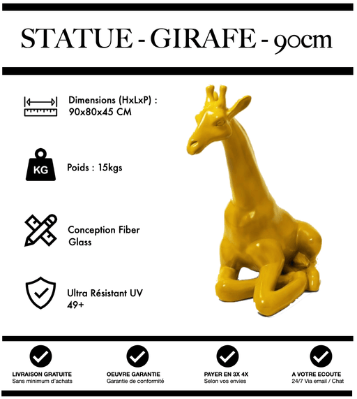 Sculpture Girafe Resine 90cm Assise Statue - JAUNE - MUZZANO