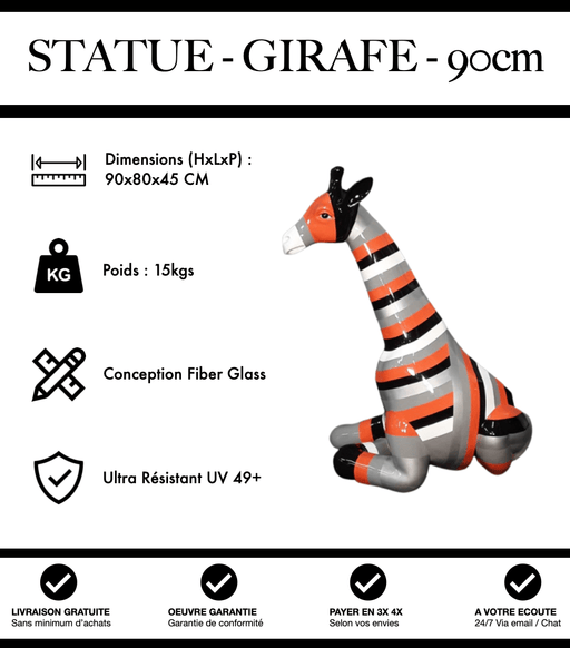 Sculpture Girafe Resine 90cm Assise Statue - Multicolore Orange - MUZZANO