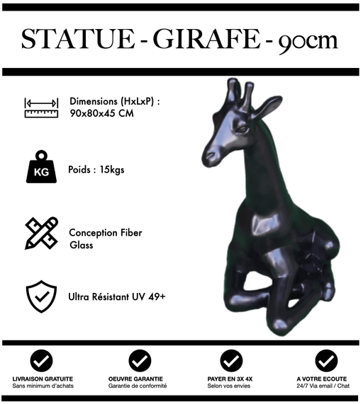 Sculpture Girafe Resine 90cm Assise Statue - NOIR - MUZZANO