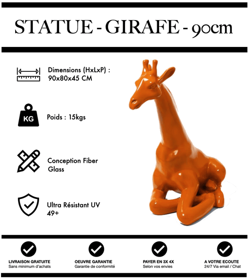 Sculpture Girafe Resine 90cm Assise Statue - ORANGE - MUZZANO