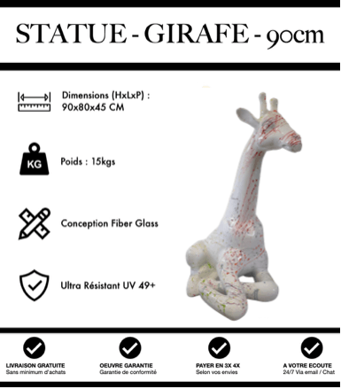 Sculpture Girafe Resine 90cm Assise Statue - White Graffiti - MUZZANO
