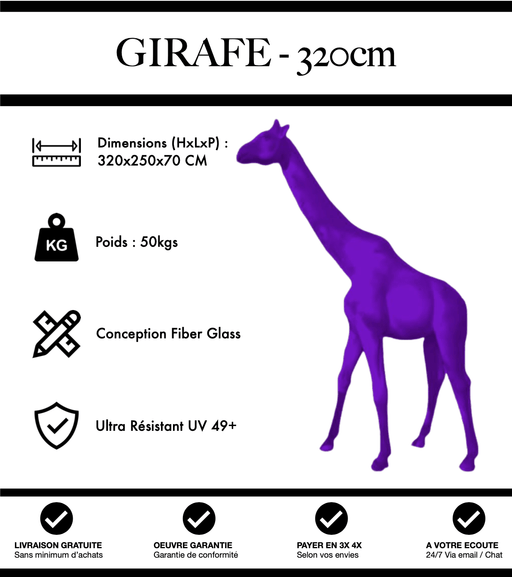 Sculpture Girafe Resine XXXL 320cm Statue - Violet - MUZZANO