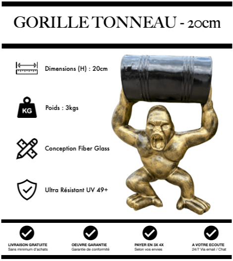 Sculpture Gorille Avec Tonneau Resine 20cm Statue - Gold Retro - MUZZANO