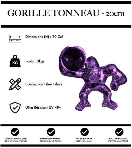 Sculpture Gorille Enervé Avec Tonneau Resine 20cm Statue - Violet Chrome - MUZZANO