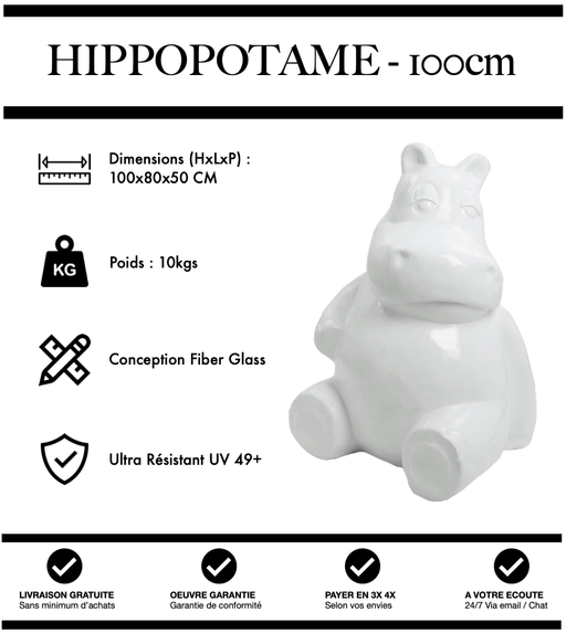 Sculpture Hippopotame Resine 100cm Statue - BLANC - MUZZANO
