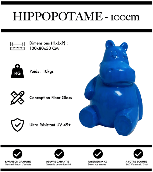 Sculpture Hippopotame Resine 100cm Statue - BLEU - MUZZANO