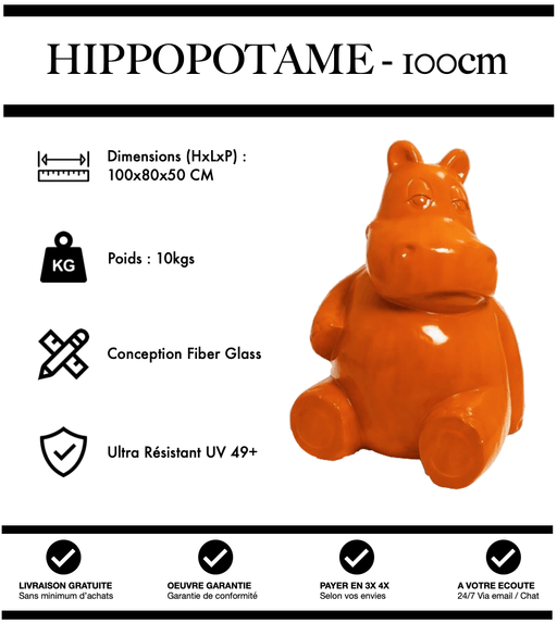 Sculpture Hippopotame Resine 100cm Statue - ORANGE - MUZZANO