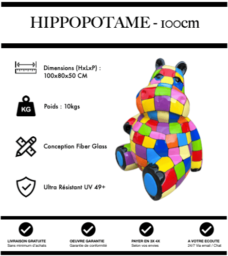 Sculpture Hippopotame Resine 100cm Statue - Puzzle Bis - MUZZANO