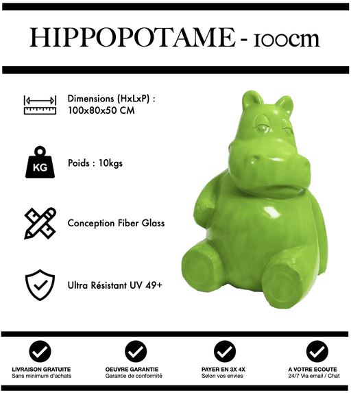 Sculpture Hippopotame Resine 100cm Statue - VERT - MUZZANO