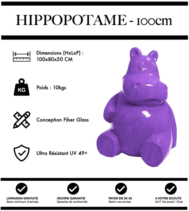 Sculpture Hippopotame Resine 100cm Statue - VIOLET - MUZZANO