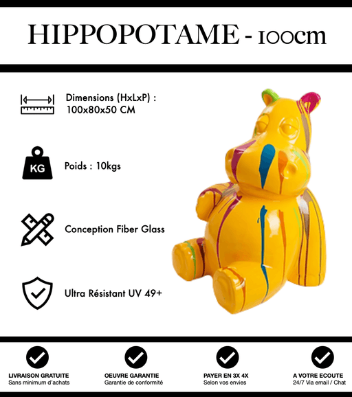 Sculpture Hippopotame Resine 100cm Statue - Yellow Trash - MUZZANO
