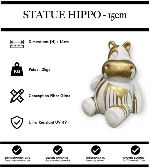 Sculpture Hippopotame Resine 15cm Statue - Gold Trash - MUZZANO