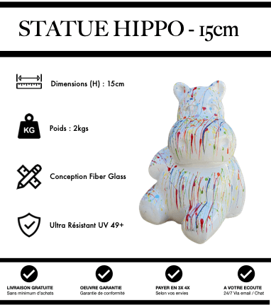 Sculpture Hippopotame Resine 15cm Statue - Grafitti Blanc - MUZZANO