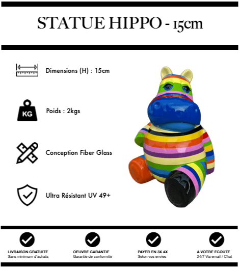 Sculpture Hippopotame Resine 15cm Statue - Ruban - MUZZANO