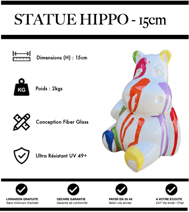 Sculpture Hippopotame Resine 15cm Statue - White Trash - MUZZANO
