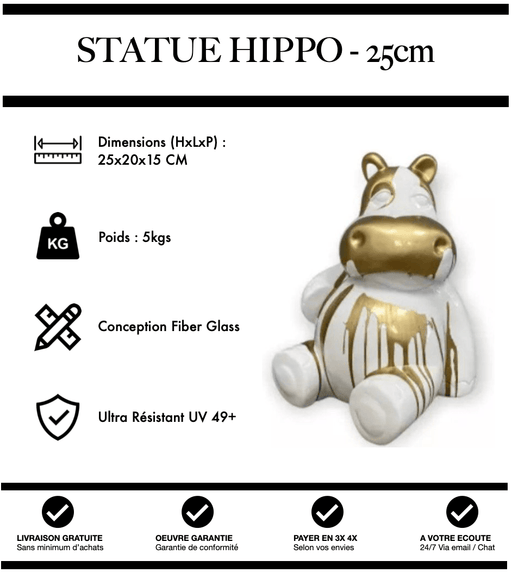 Sculpture Hippopotame Resine 25cm Statue - Gold Trash - MUZZANO