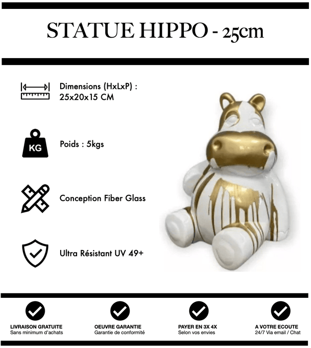Sculpture Hippopotame Resine 25cm Statue - Gold Trash - MUZZANO