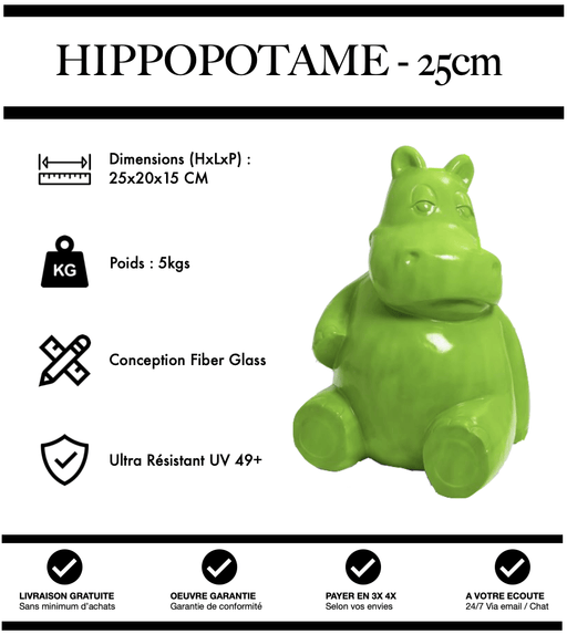 Sculpture Hippopotame Resine 25cm Statue - VERT - MUZZANO