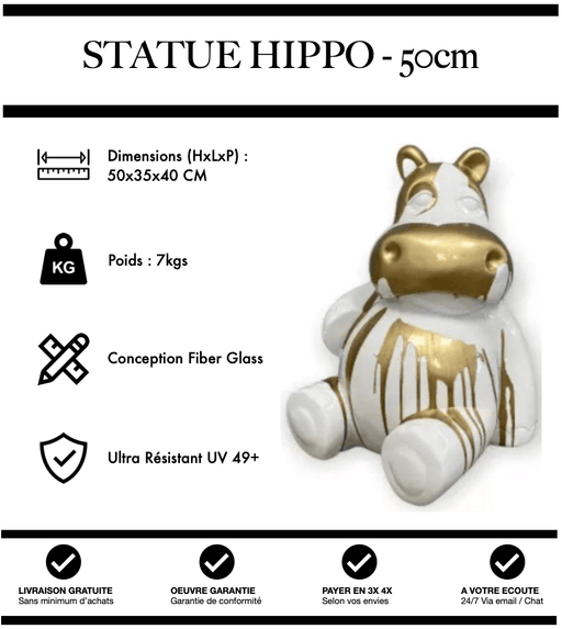 Sculpture Hippopotame Resine 50cm Statue - Gold Trash - MUZZANO