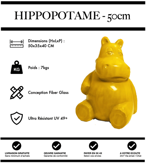 Sculpture Hippopotame Resine 50cm Statue - JAUNE - MUZZANO