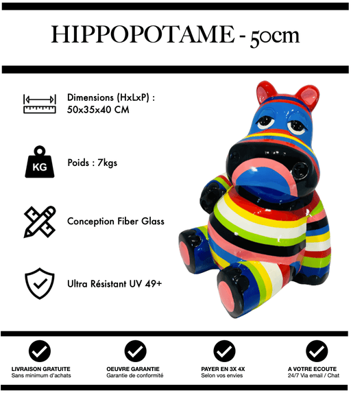Sculpture Hippopotame Resine 50cm Statue - Multicolore - MUZZANO